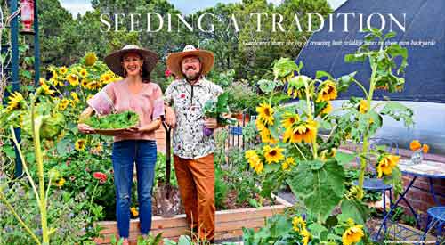 Katharine vonRueden and Justin Clemens in their garden in Santa Fe